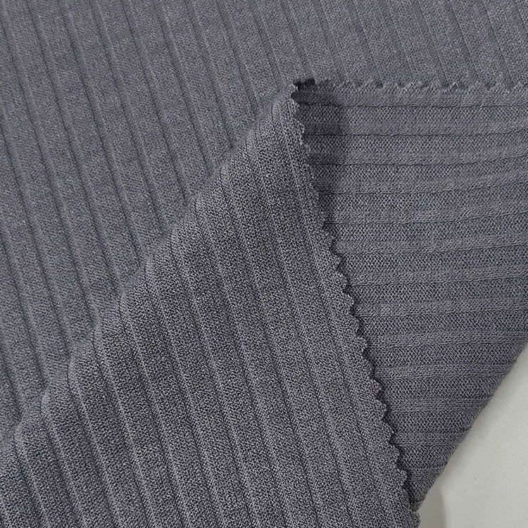 Factory sale knitted solid grey 255gsm 95 polyester 5 spandex 5*3 rib fabric for shirt,garment