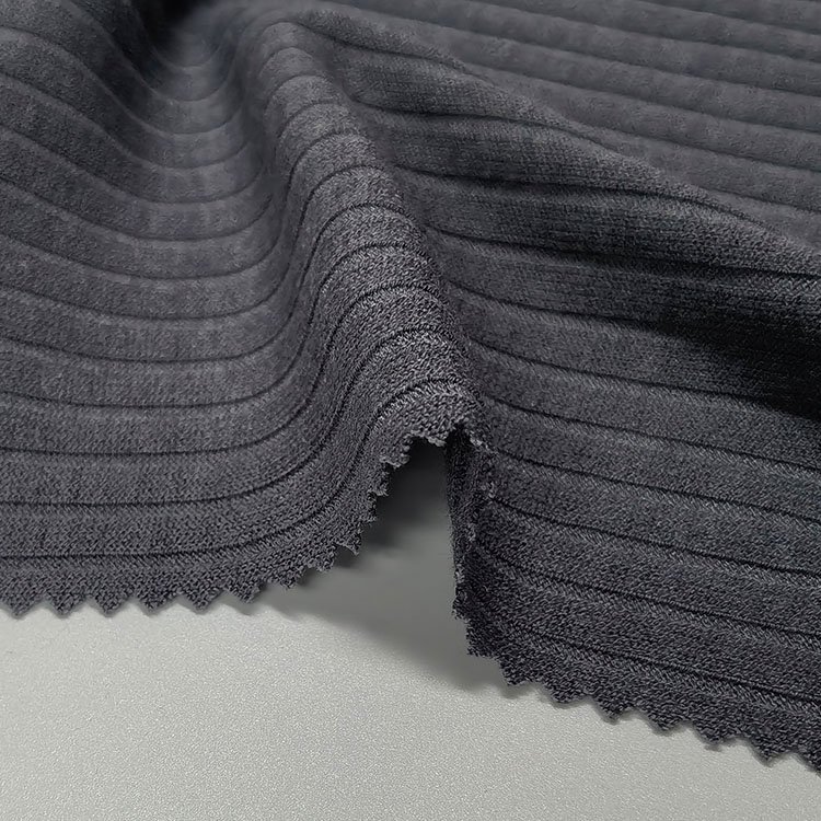 Factory sale knitted solid grey 255gsm 95 polyester 5 spandex 5*3 rib fabric for shirt,garment