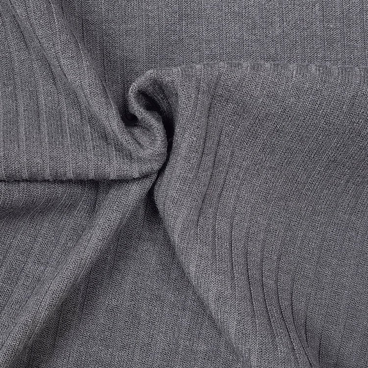 Factory sale knitted solid grey 255gsm 95 polyester 5 spandex 5*3 rib fabric for shirt,garment