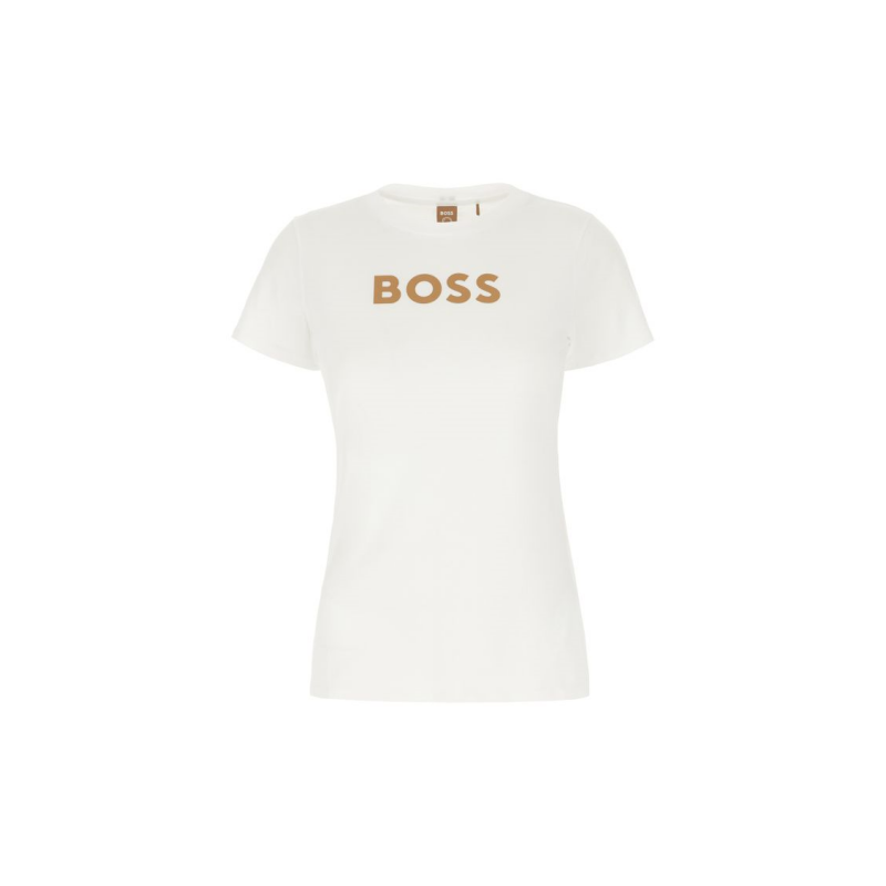 High Quality Luxury Brand White Cotton T Shirt With Printed Light Brown Logo On The Chest