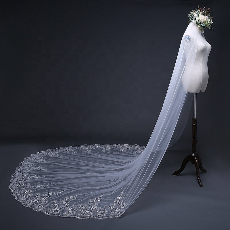 fashion Hot Sell Latest Long Tulle Wedding Bridal Veil Lace Wedding Veil