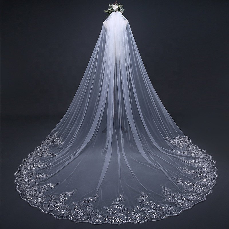 fashion Hot Sell Latest Long Tulle Wedding Bridal Veil Lace Wedding Veil