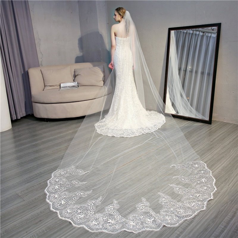 fashion Hot Sell Latest Long Tulle Wedding Bridal Veil Lace Wedding Veil