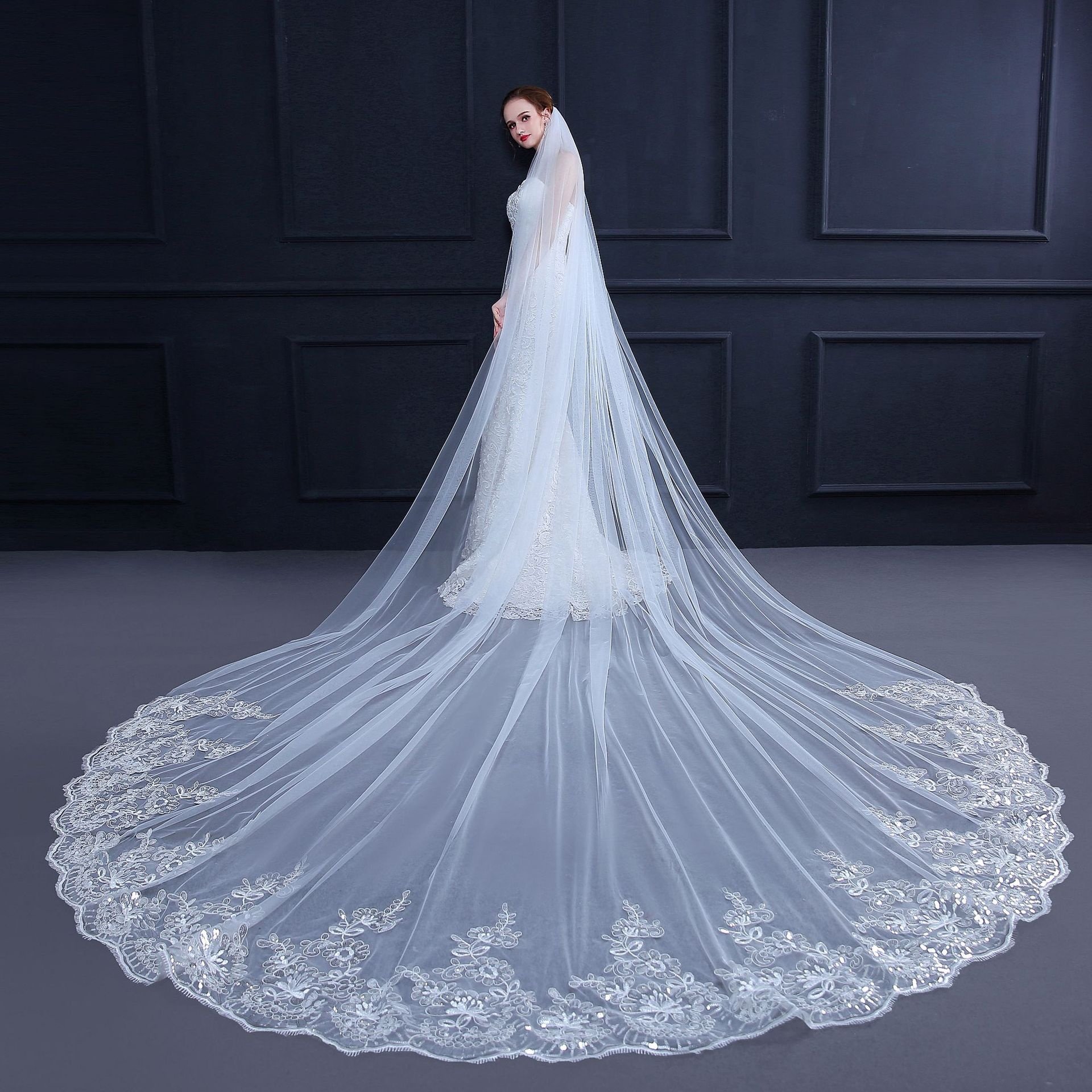 fashion Hot Sell Latest Long Tulle Wedding Bridal Veil Lace Wedding Veil