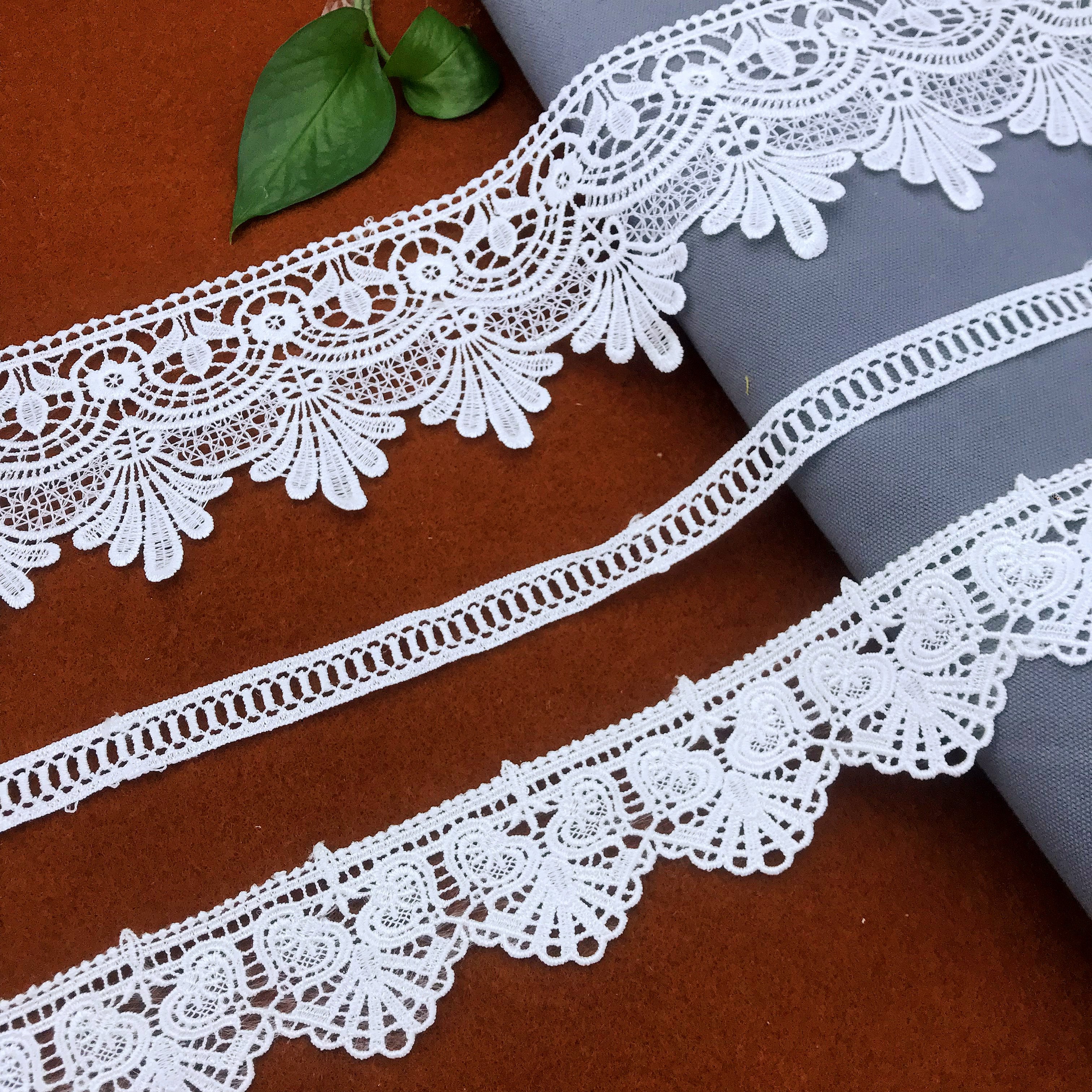 Hight quality materials white guipure embroidered eyelet cotton boder lace trimmings