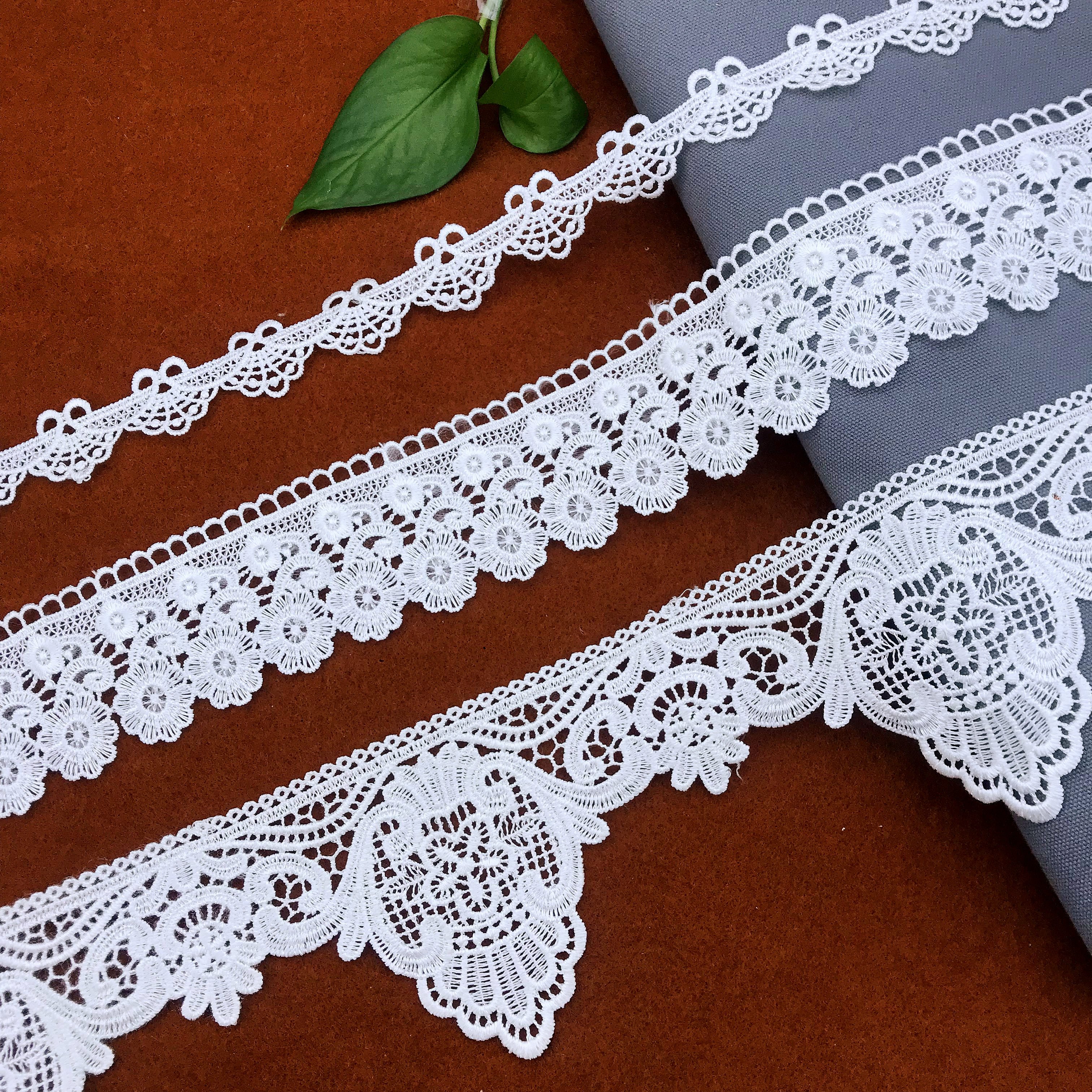 Hight quality materials white guipure embroidered eyelet cotton boder lace trimmings