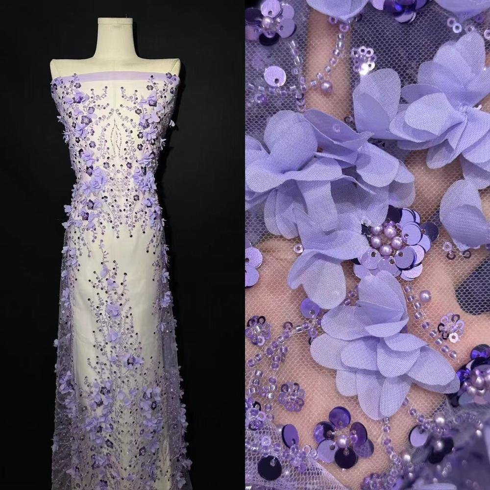 HFX 2024 High Quality French Handmade Beaded Lace Fabric Sewing Sequins Embroidery Nigeria Net Lace Fabric for Women Wedding