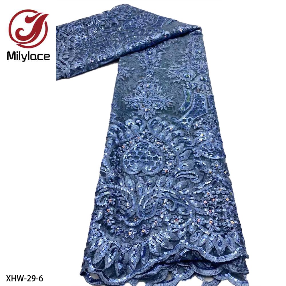 Luxury Embroidery Gold Sequins High Quality Red African Tulle Mesh Nigerian Lace Fabric for Dress