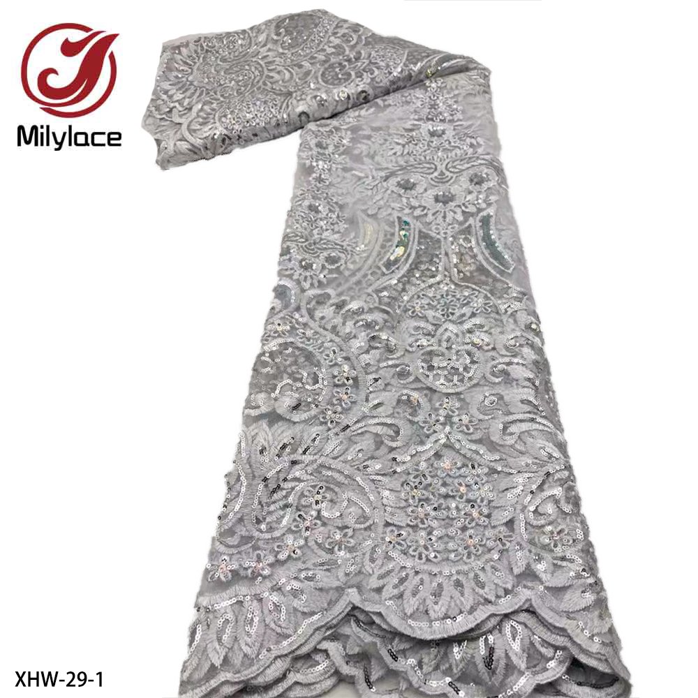 Luxury Embroidery Gold Sequins High Quality Red African Tulle Mesh Nigerian Lace Fabric for Dress