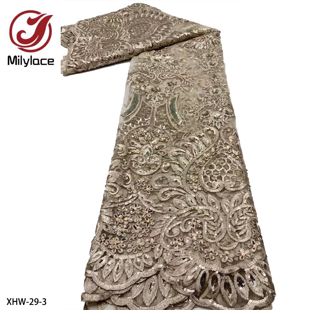 Luxury Embroidery Gold Sequins High Quality Red African Tulle Mesh Nigerian Lace Fabric for Dress