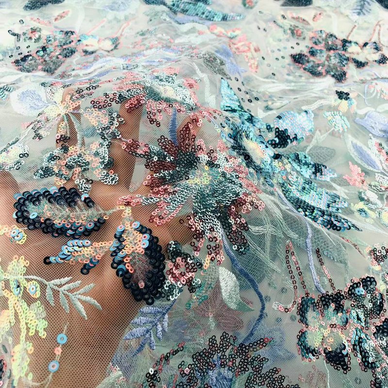 wholesale sequin textile fabric beaded net lace trim sequin embroidery velvet fabric