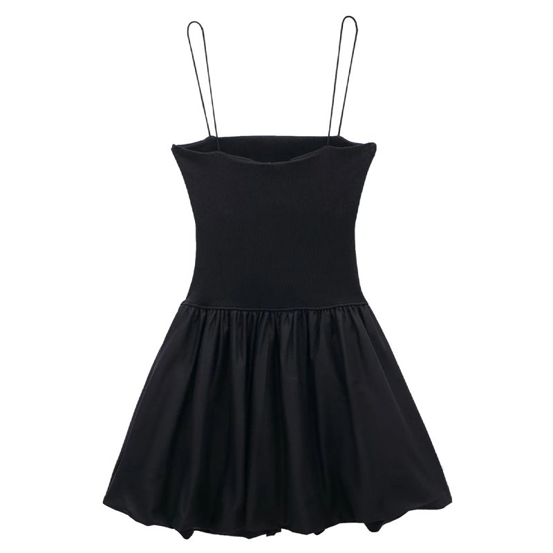Women Summer Patchwork Mini Dress Custom Solid Color Ribbed Vintage Sleeveless Casual Spaghetti Strap Dress