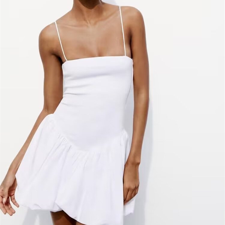 Women Summer Patchwork Mini Dress Custom Solid Color Ribbed Vintage Sleeveless Casual Spaghetti Strap Dress