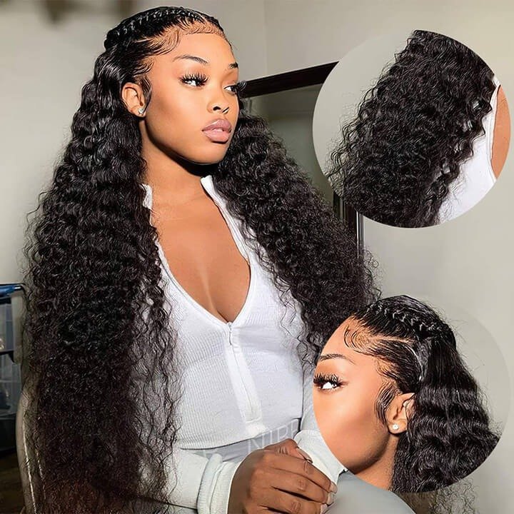 30inch Indian Curly Deep Wave Full Lace Front Human Hair Wig,Raw Burmese Kinky Curly Hair Unprocessed Silk Top Full Lace Wig
