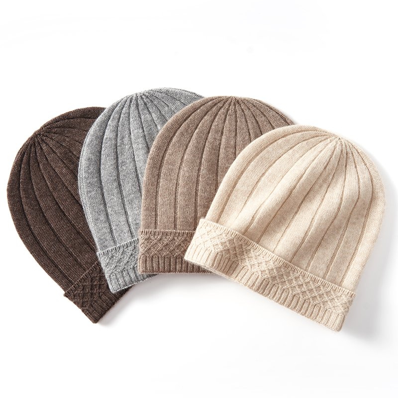 Custom fashion soft cashmere beanie winter pure color rib knit hats suppliers cashmere wool beanie for men women