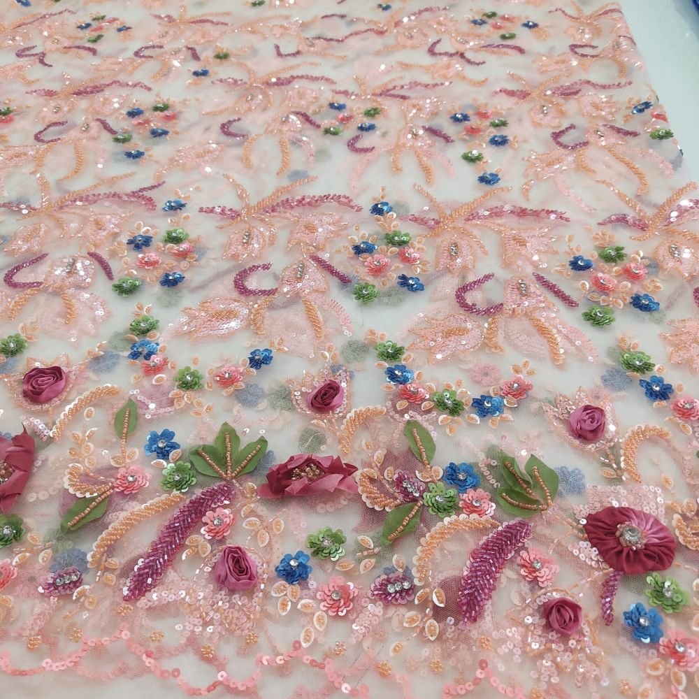 High Quality Cotton Beaded Work Embroidery Lace Fabric for Women Casual and Partywear for Weddings and Girls' Dresses