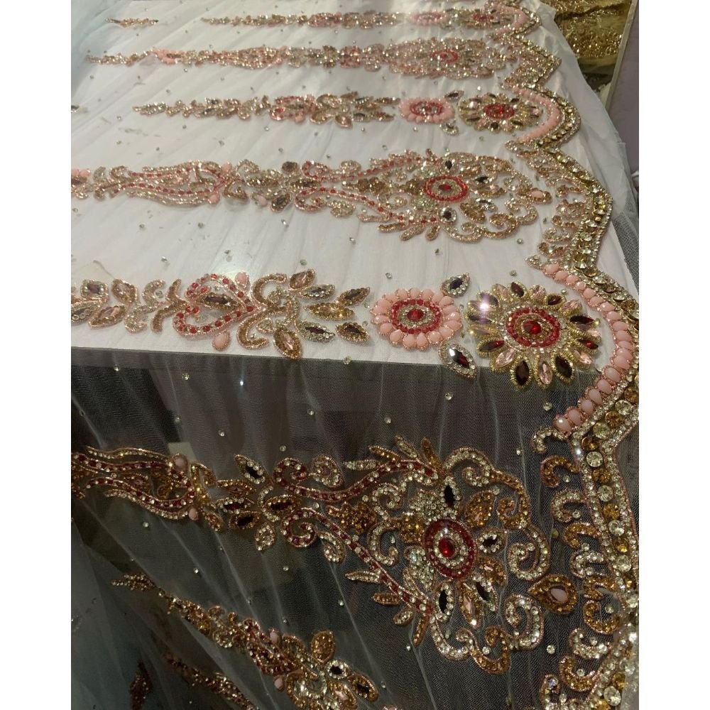 High Quality Cotton Beaded Work Embroidery Lace Fabric for Women Casual and Partywear for Weddings and Girls' Dresses