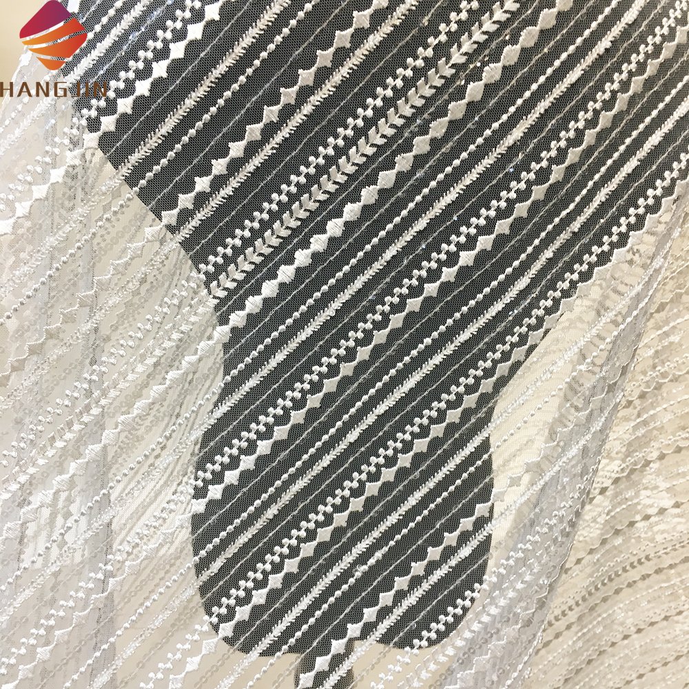 Geometric Wedding Fabric Embroidery Grid Lace Ivory White Luxurious Beading Lace Fabric For Women Dress