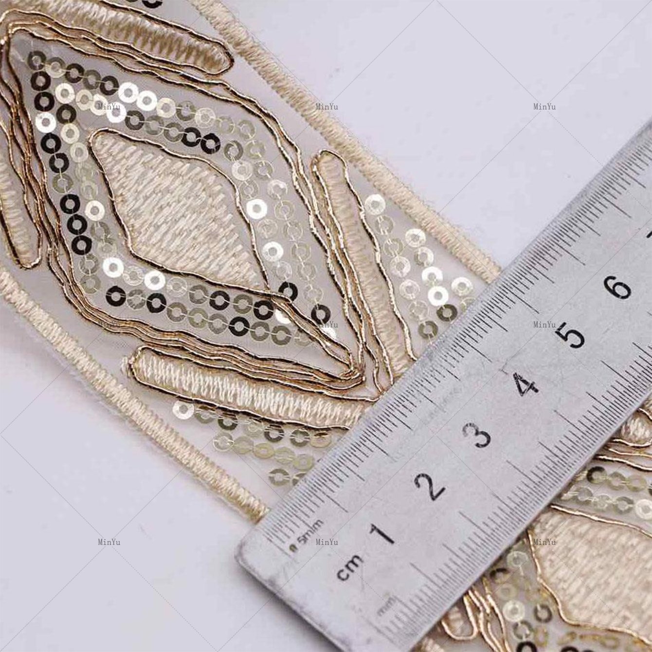 Width 5cm Lace Trimming Sequins Polyester Fabric lace Ethnic Style Decorative Band For Women's Dresses And Evening Wedding Dress