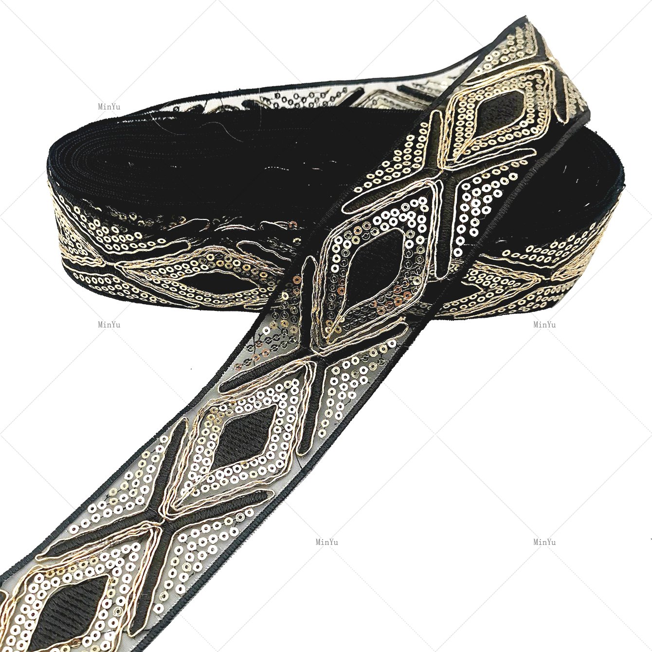 Width 5cm Lace Trimming Sequins Polyester Fabric lace Ethnic Style Decorative Band For Women's Dresses And Evening Wedding Dress