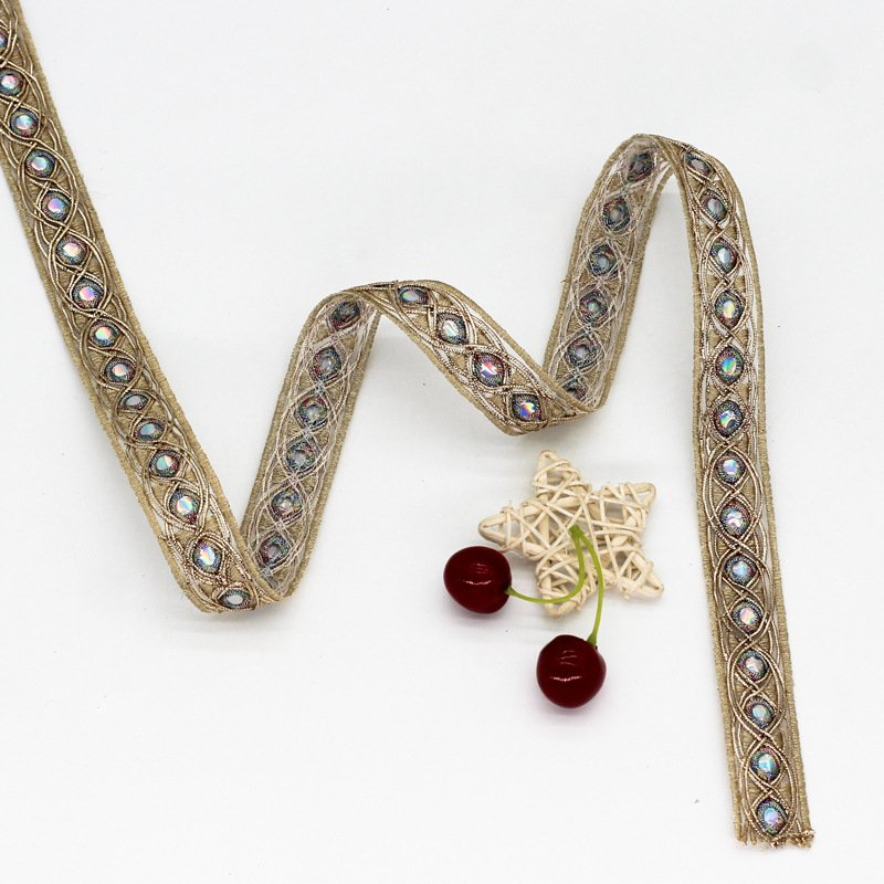 Width 2.5 cm 3 cm Golden sequins guipure lace Ribbon handmade embroidered curtain lace trim bar code for clothing decoration