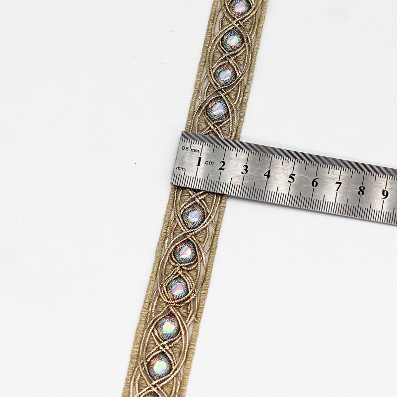 Width 2.5 cm 3 cm Golden sequins guipure lace Ribbon handmade embroidered curtain lace trim bar code for clothing decoration