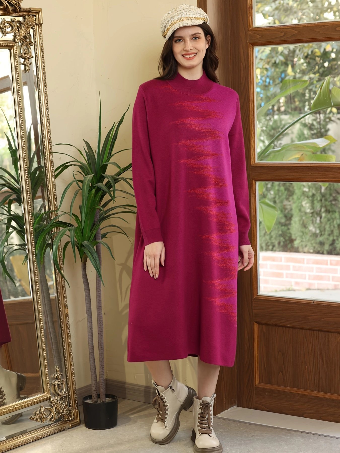 Cheap Made In China Wool Blend Maxi Sweater Dress Women'S Long Sleeve Cable Knit
