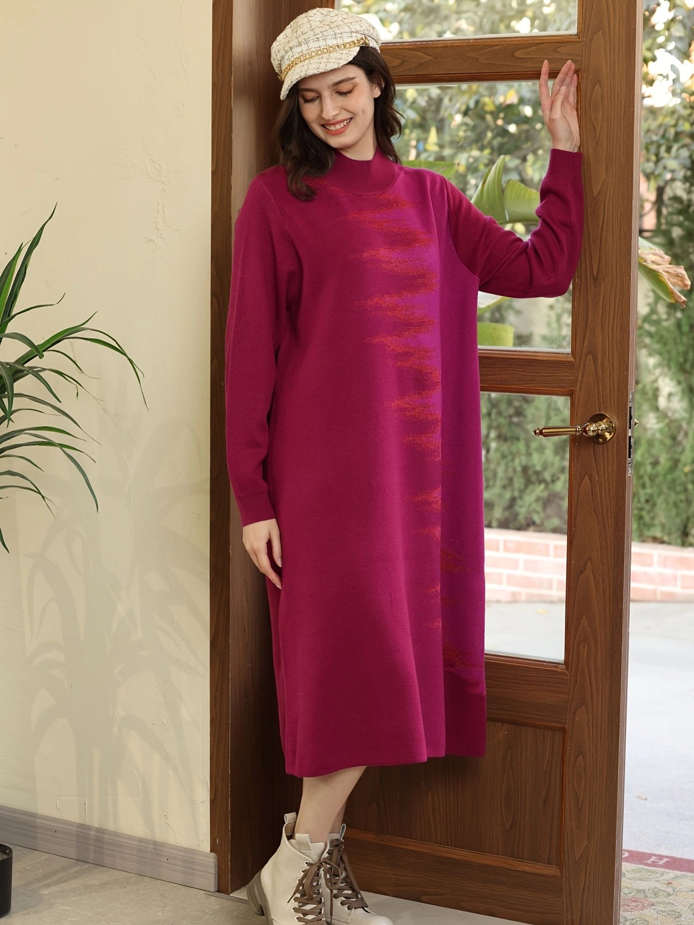 Cheap Made In China Wool Blend Maxi Sweater Dress Women'S Long Sleeve Cable Knit