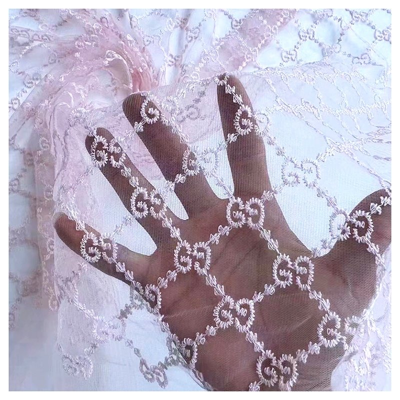 2024 Guangzhou Fashion Double GG Lace Fabric for Women Black Embroidery Double G Mesh Lace Fabric