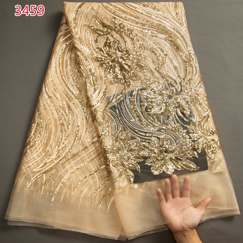 3459 Factory Price High Quality Gold Fancy Colorful Sequined Evening Embroidered Glitter Lace Fabrics For Formal Dress Dubaibai
