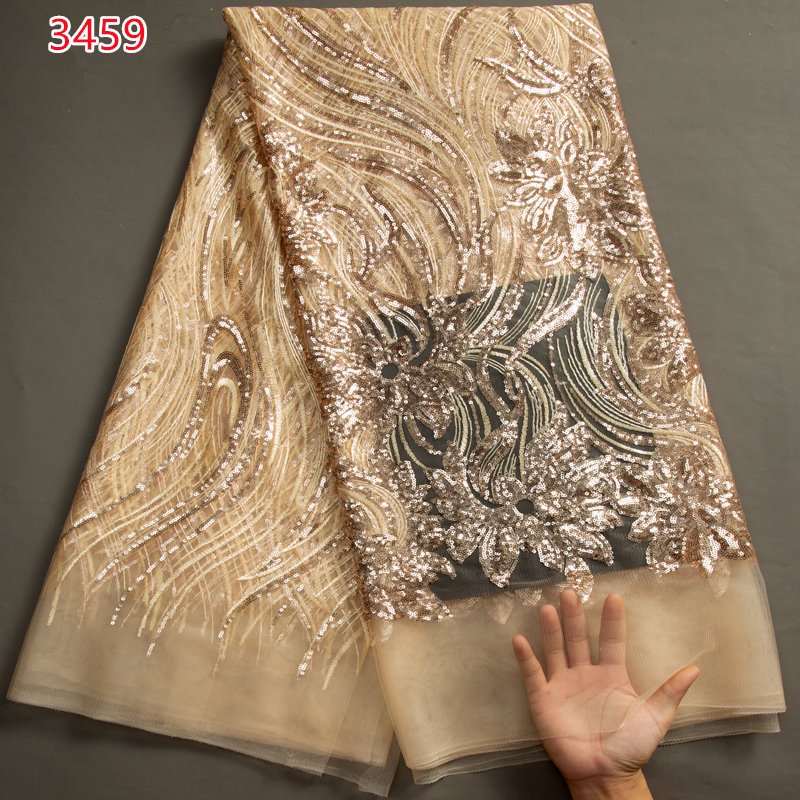 3459 Factory Price High Quality Gold Fancy Colorful Sequined Evening Embroidered Glitter Lace Fabrics For Formal Dress Dubaibai