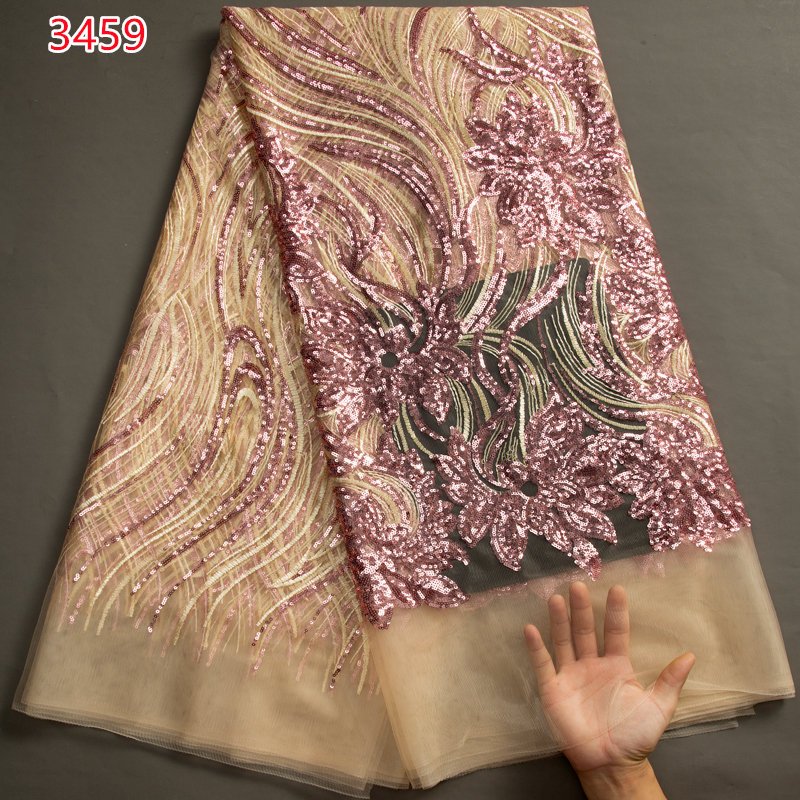 3459 Factory Price High Quality Gold Fancy Colorful Sequined Evening Embroidered Glitter Lace Fabrics For Formal Dress Dubaibai