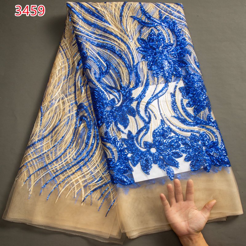 3459 Factory Price High Quality Gold Fancy Colorful Sequined Evening Embroidered Glitter Lace Fabrics For Formal Dress Dubaibai