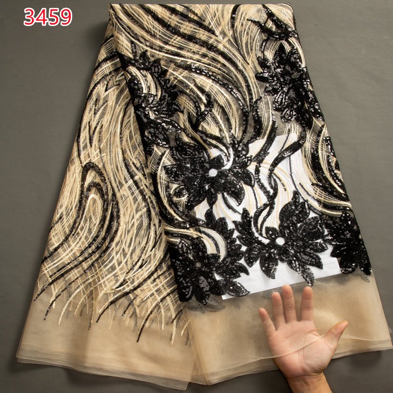 3459 Factory Price High Quality Gold Fancy Colorful Sequined Evening Embroidered Glitter Lace Fabrics For Formal Dress Dubaibai