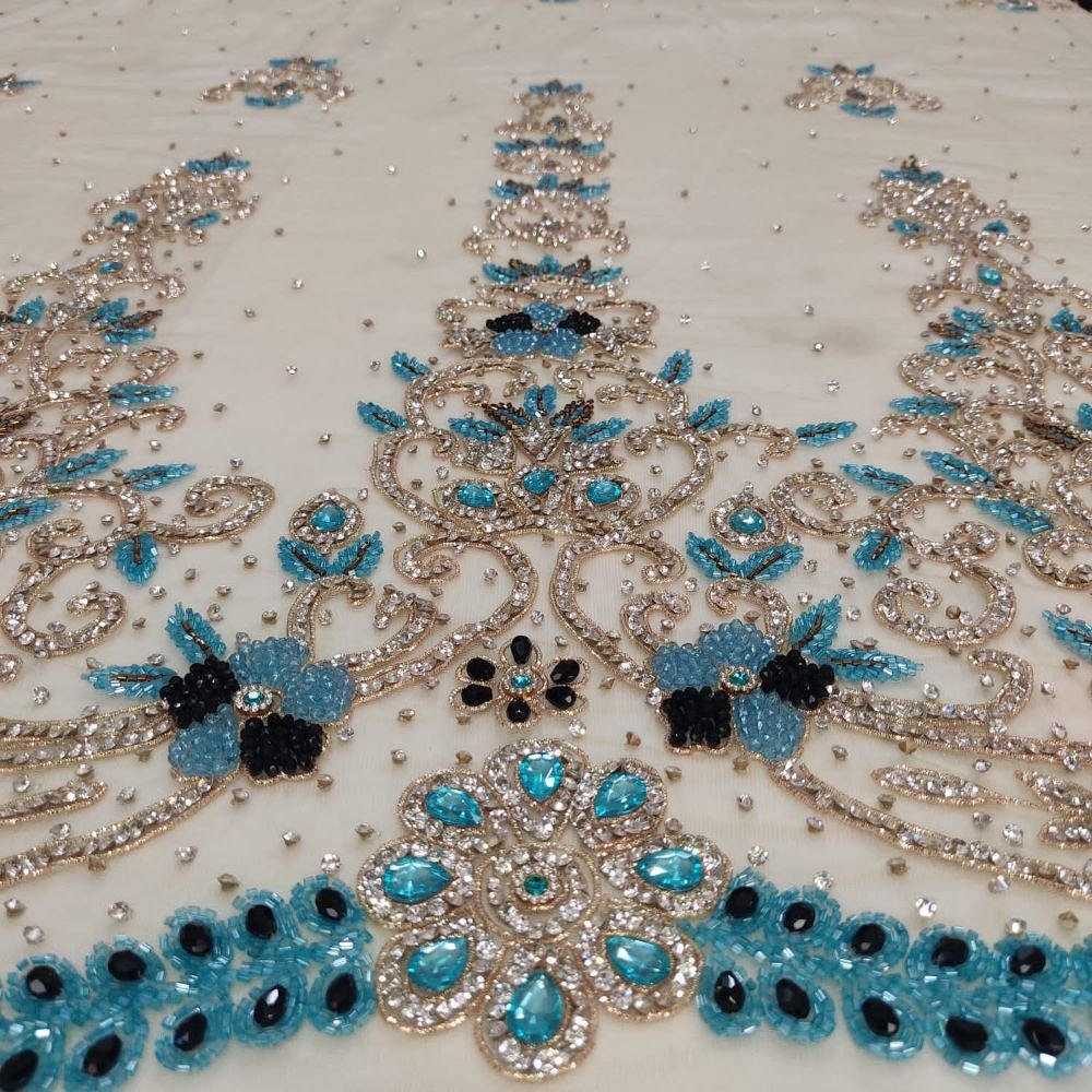 Direct factory supply embroidery work dress fabric with custom packaging from indian manufacturer embroidery fabric