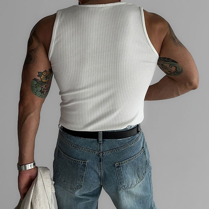 High Stretch Tight Ribbed Tank Top Men Vest Summer Running i-Shape Fitness Singlet Sleeveless Undershirt For Men