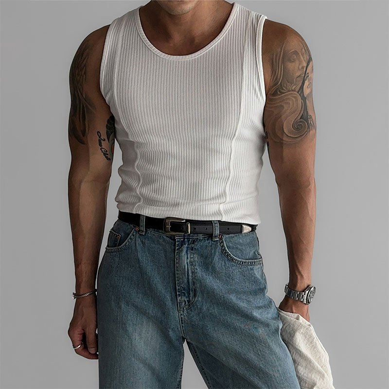 High Stretch Tight Ribbed Tank Top Men Vest Summer Running i-Shape Fitness Singlet Sleeveless Undershirt For Men
