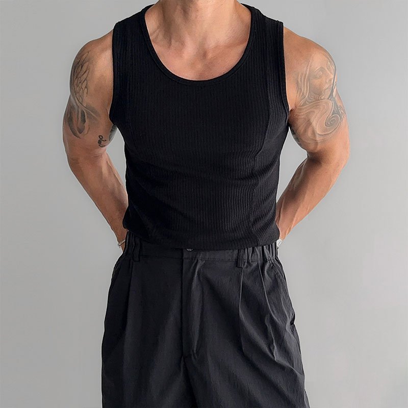 High Stretch Tight Ribbed Tank Top Men Vest Summer Running i-Shape Fitness Singlet Sleeveless Undershirt For Men