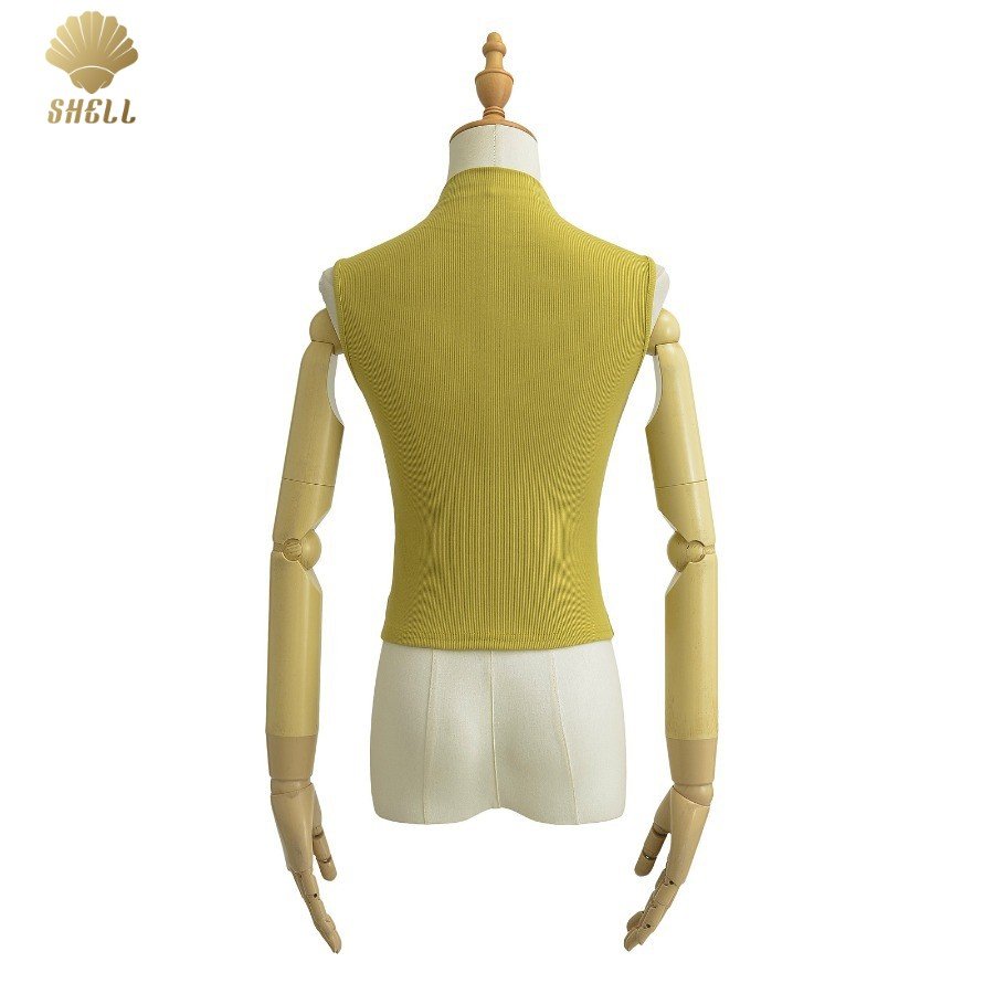 CNSHELL Customized Basics Stand Collar Cotton Micro Rib Slim Fit Sleeveless Crop Top for Women T-shirt