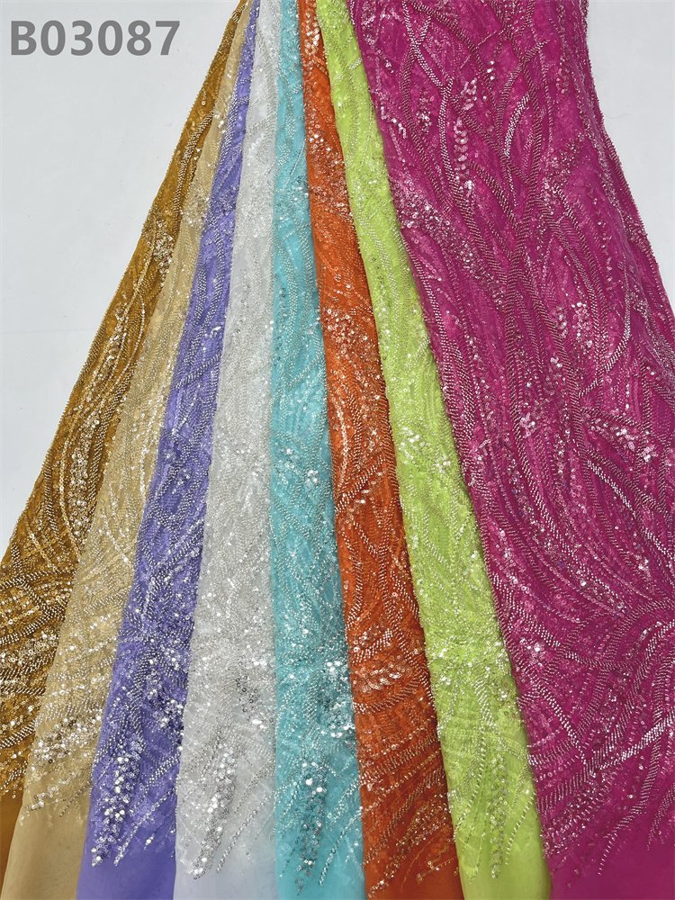 Beads Lace Tulle Fabrics Embroidered Lace Fabric for Wedding dress