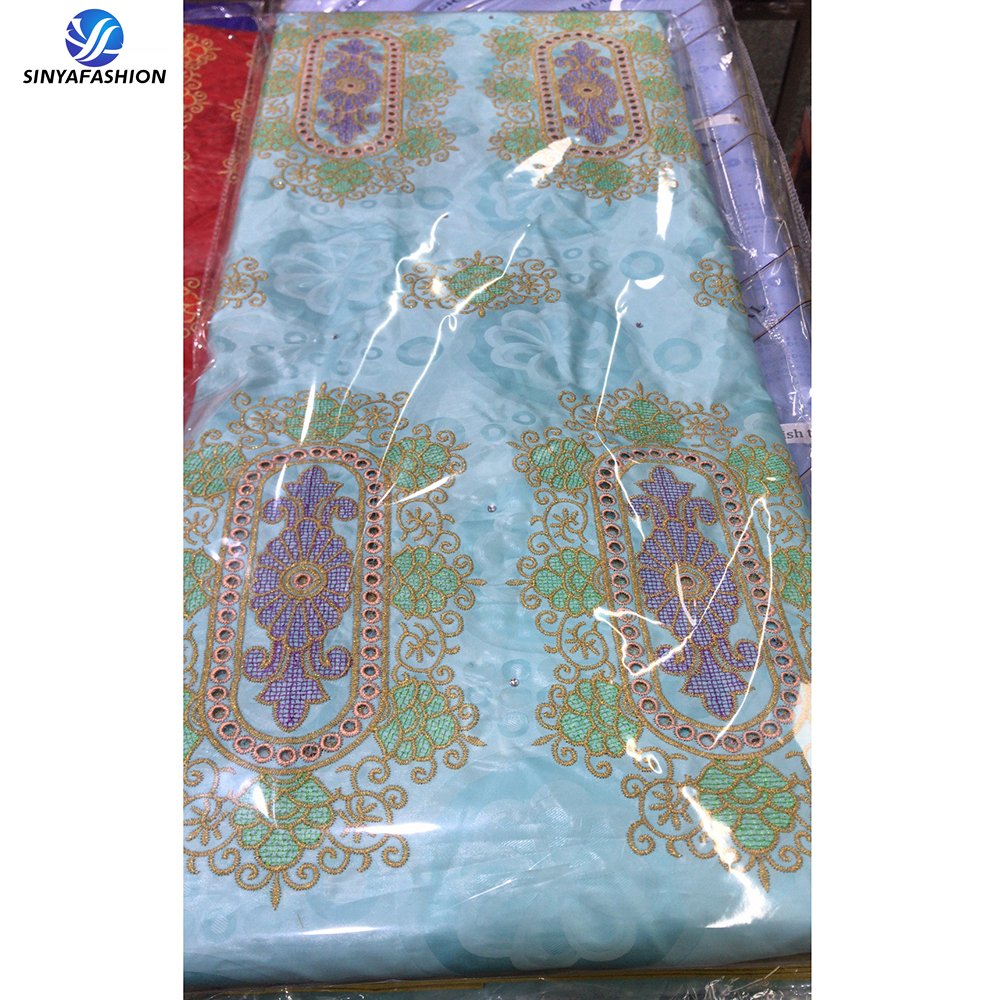 Sinya 5 Yards African Embroidery Basin Riche Brode Women Cotton Bazin Lace Fabric For Dress