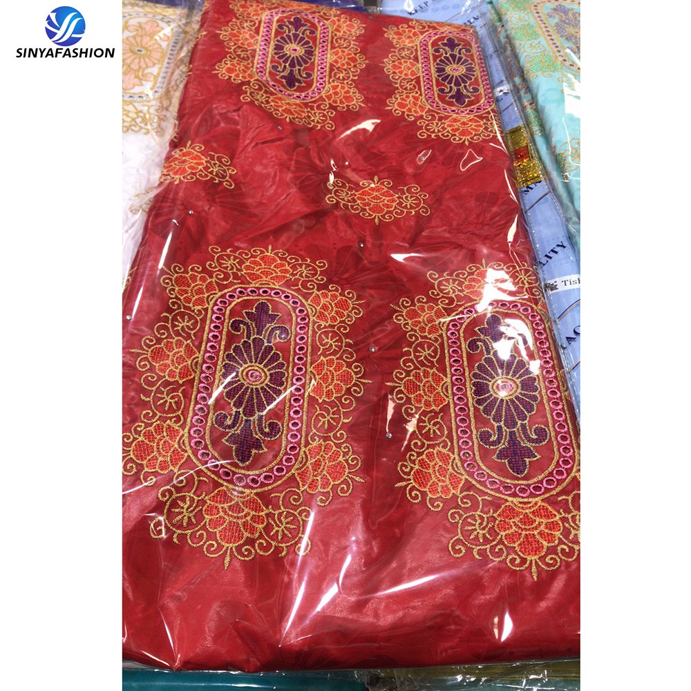 Sinya 5 Yards African Embroidery Basin Riche Brode Women Cotton Bazin Lace Fabric For Dress