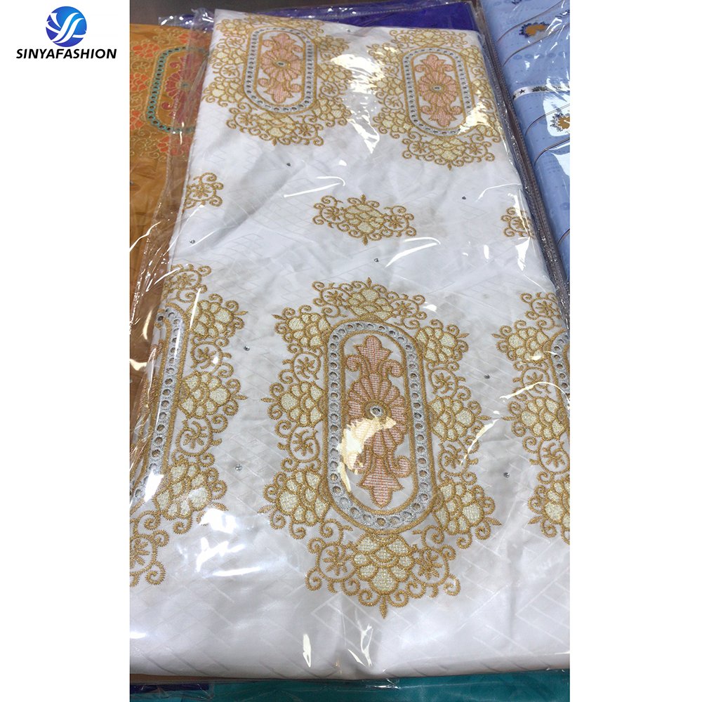 Sinya 5 Yards African Embroidery Basin Riche Brode Women Cotton Bazin Lace Fabric For Dress