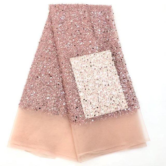 Crystal Sequins Bridal Luxury Embroidery Lace Fabric 22 Colors Sequins Lace Beaded Pearl Bridal Lace For Evening Dress Cloth