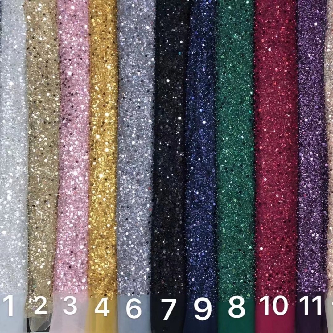 Crystal Sequins Bridal Luxury Embroidery Lace Fabric 22 Colors Sequins Lace Beaded Pearl Bridal Lace For Evening Dress Cloth