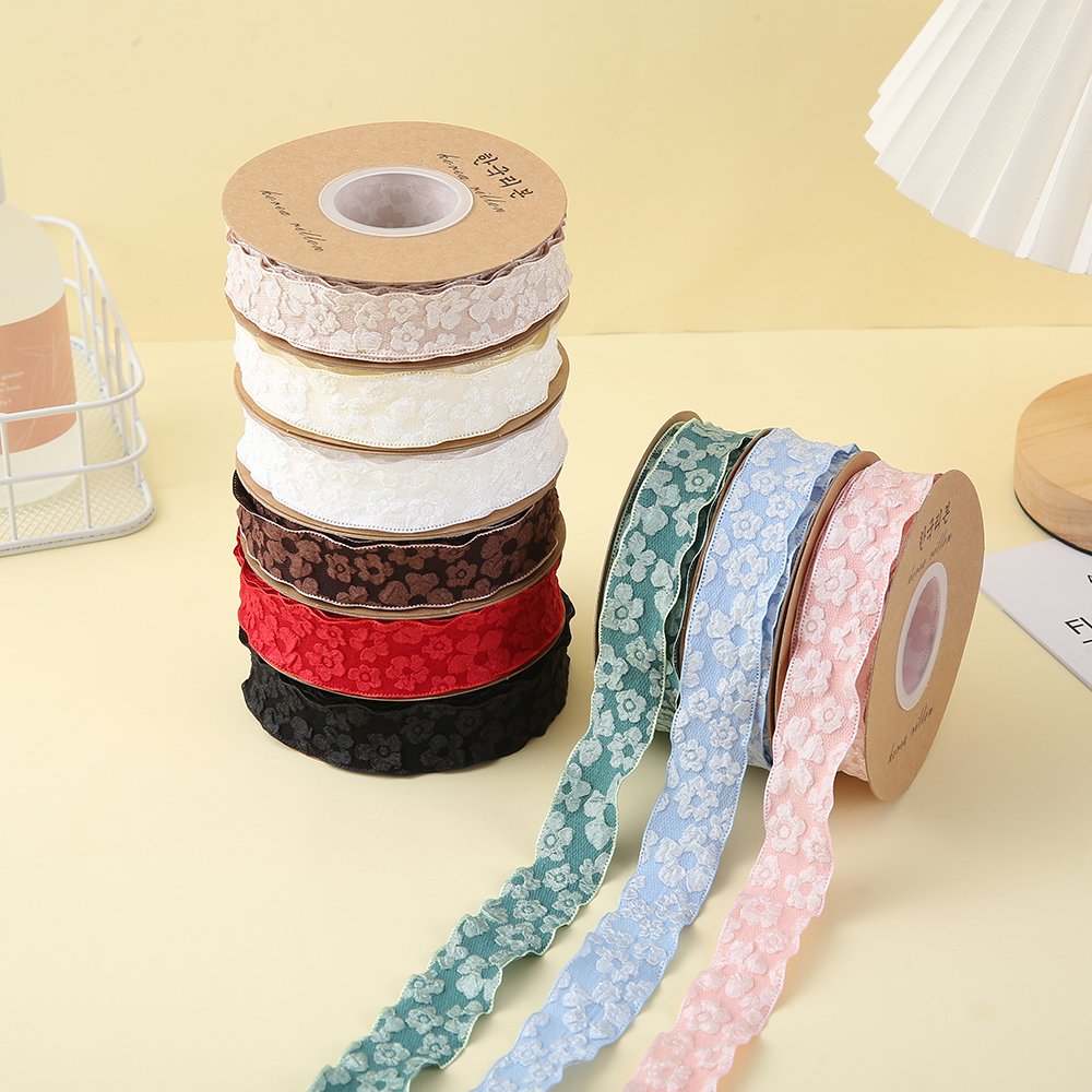 DIY gift Box bow decorative webbing Cake Baked lace ribbon wired ribbon 2.5CM Flowers Packaging ribbon