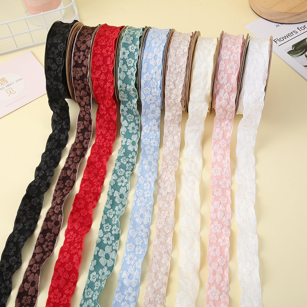 DIY gift Box bow decorative webbing Cake Baked lace ribbon wired ribbon 2.5CM Flowers Packaging ribbon