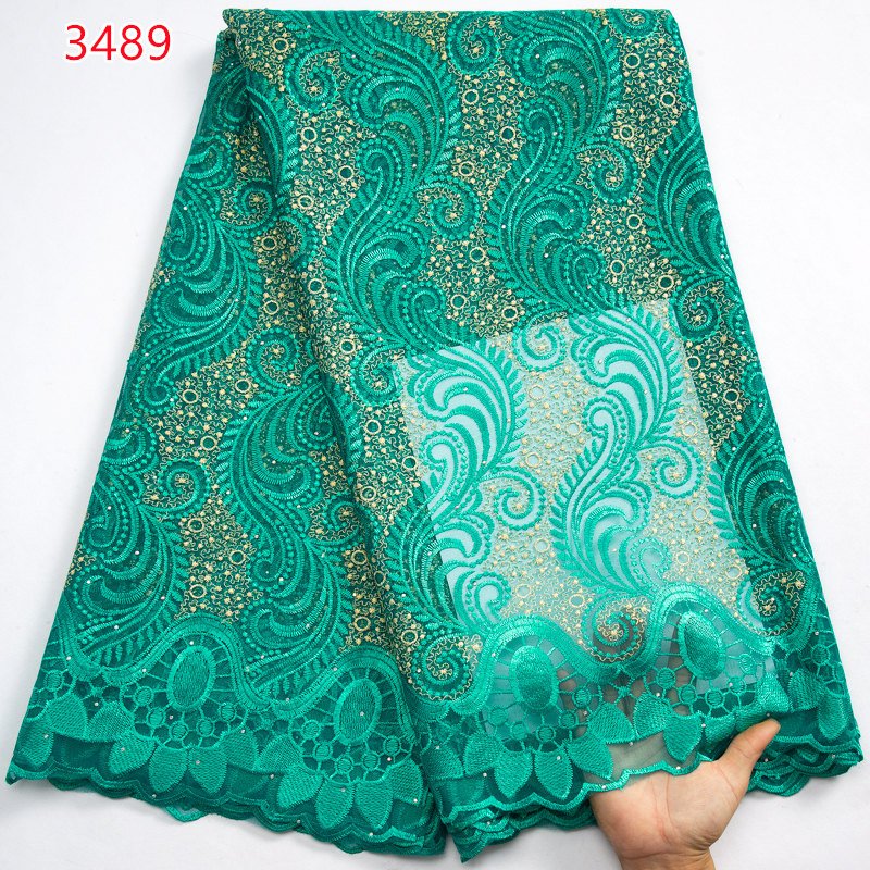 3489 Newly African Tulle Mesh Lace Fabric with Rhinestones Wholesale Shining French Embroidery Lace Fabric for Wedding Dresses