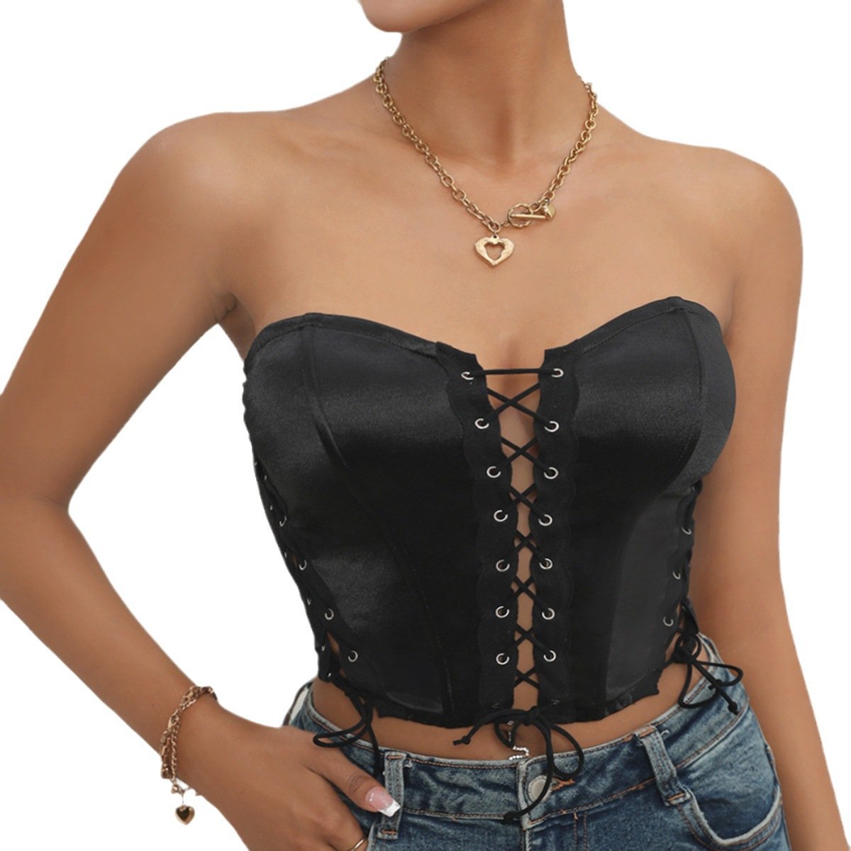 American Cross Lace Up Hollow Waist Wrap Solid Color Cool Spicy Girls' Open Back Versatile Bra