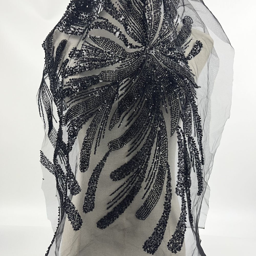 wholesale cheap price big flower beaded fabric embroidery luxury lace for wedding dress